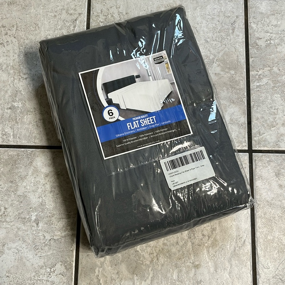 (6pc)Utopia Grey Twin Size Flat Sheets 6